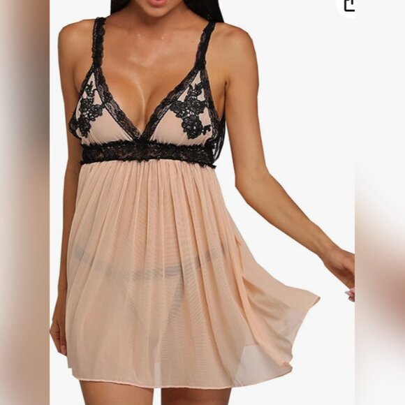 Other - Beige Babydoll black lace detailing